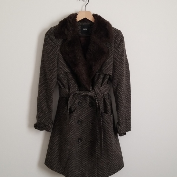 ASOS Fur Trim Long Jacket - Picture 1 of 7